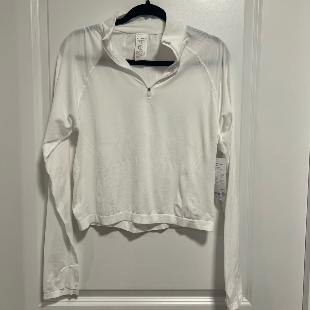 Athleta Momentum Seamless Crop Half Zip White Pullover Size XL NWT